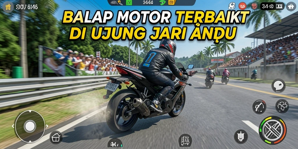 Tampilan gameplay mendebarkan dari balapan motor.