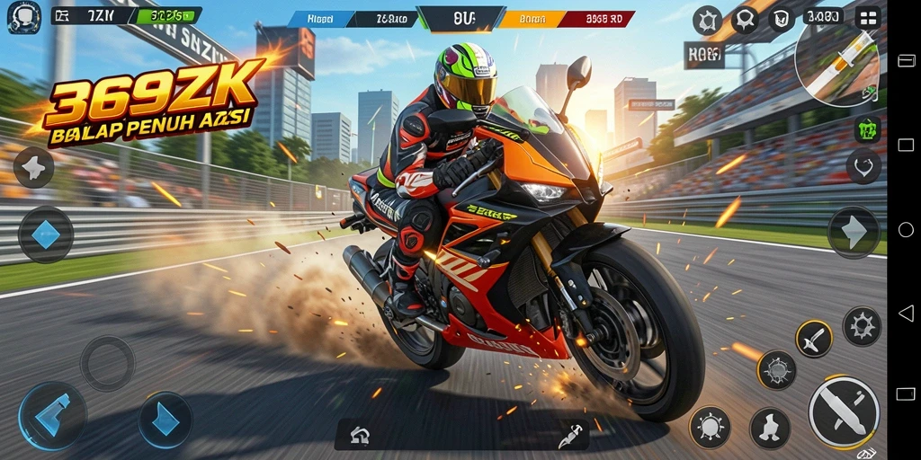 Tampilan gameplay menegangkan dalam balapan motor di 369ZK.