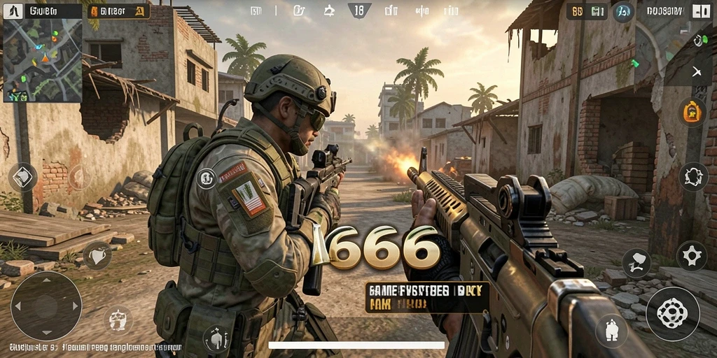Tampilan gameplay yang mendebarkan di AA666, siap untuk aksi fps.