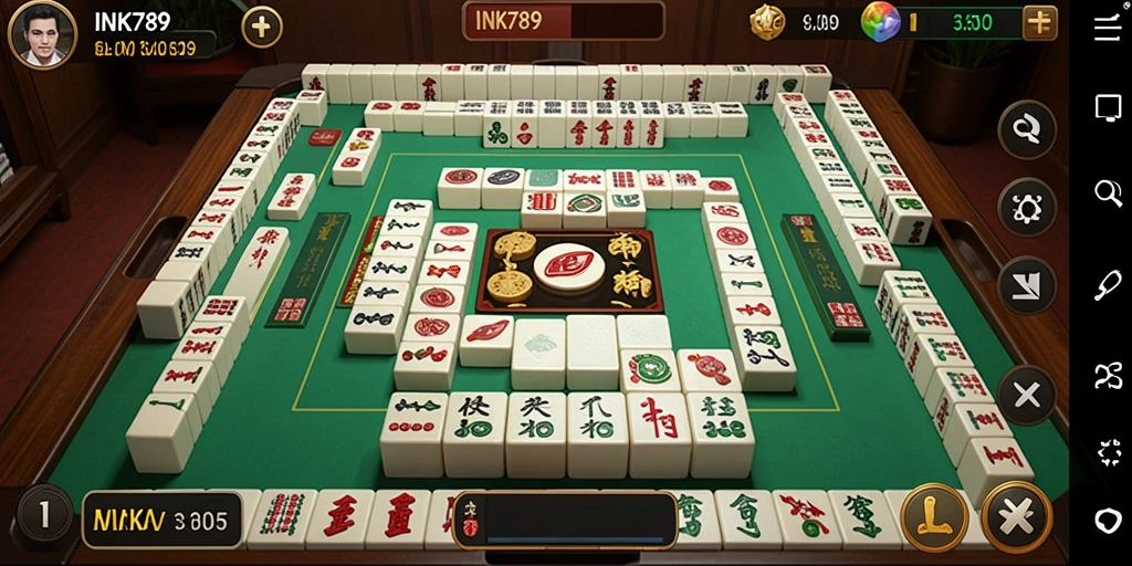Screenshot gameplay INK789 menampilkan papan Mahjong yang menantang.