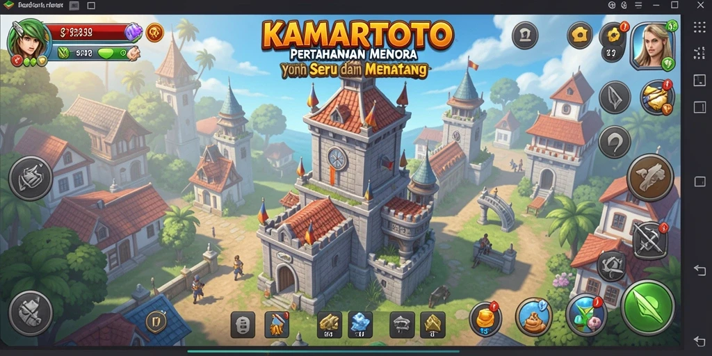 Tangkapan layar gameplay KAMARTOTO dengan menara yang beraksi melawan musuh.