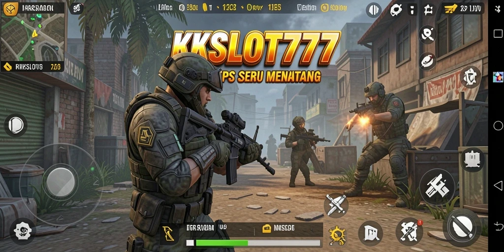 Screenshot gameplay KKSLOT777 dengan aksi seru dalam pertempuran TPS.