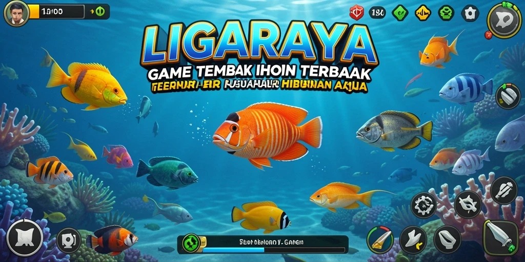 Tampilan gameplay LIGARAYA dengan aksi menembak ikan yang mendebarkan.