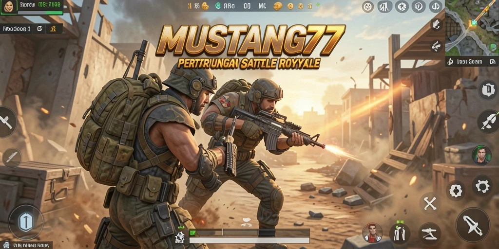 Menampilkan pertarungan seru di arena Battle Royale MUSTANG77.
