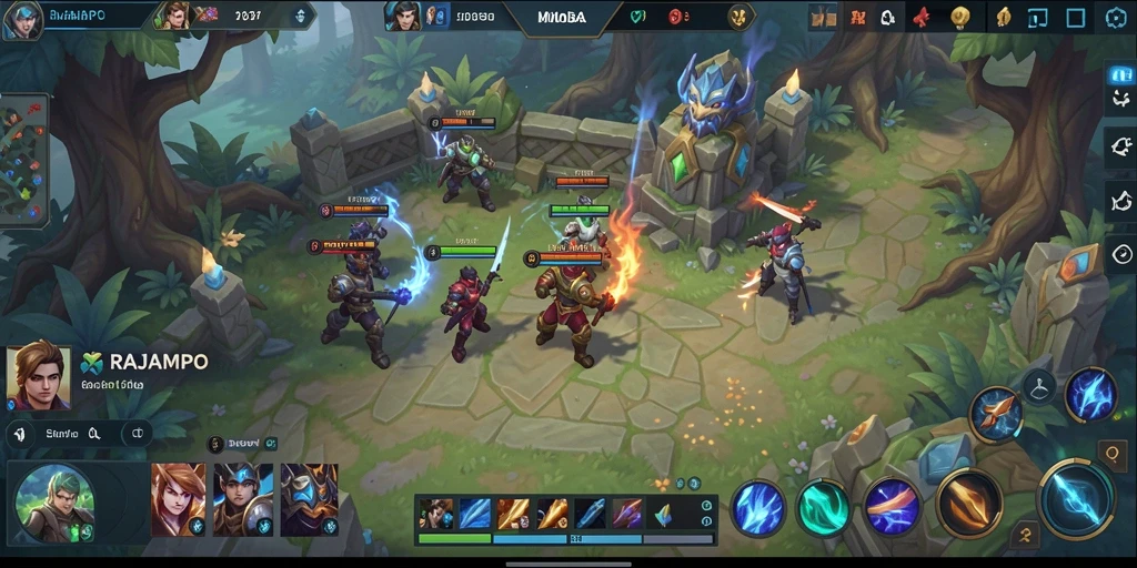 Tangkapan layar gameplay RAJAMPO memperlihatkan aksi pertempuran yang epik.