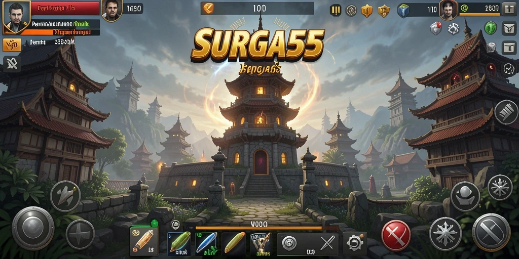 Tampilan gameplay menara pertahanan yang seru dan strategis di SURGA55.